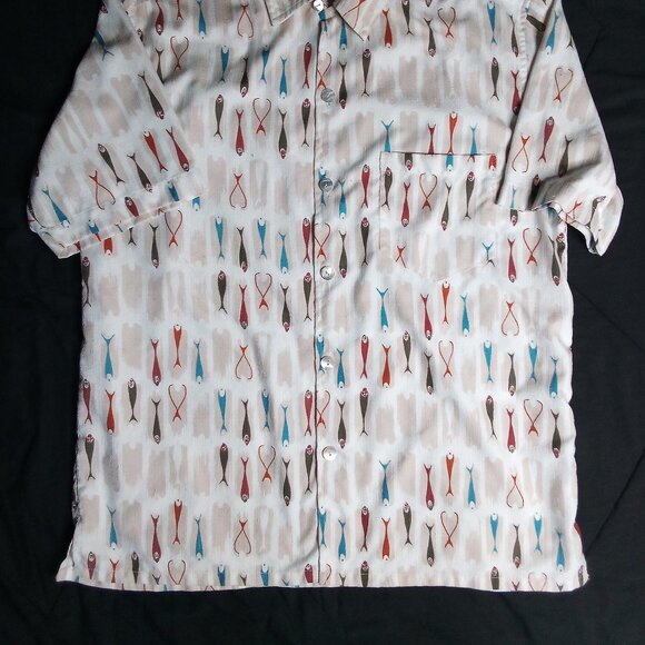 Vintage Da Vinci Fish Pattern Polyester Disco Shirt - Picture 3 of 8